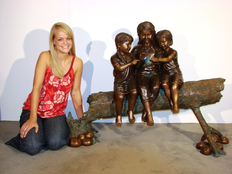 SRB49592 Bronze Children on Log with Bird Sculpture Metropolitan Galleries Inc.