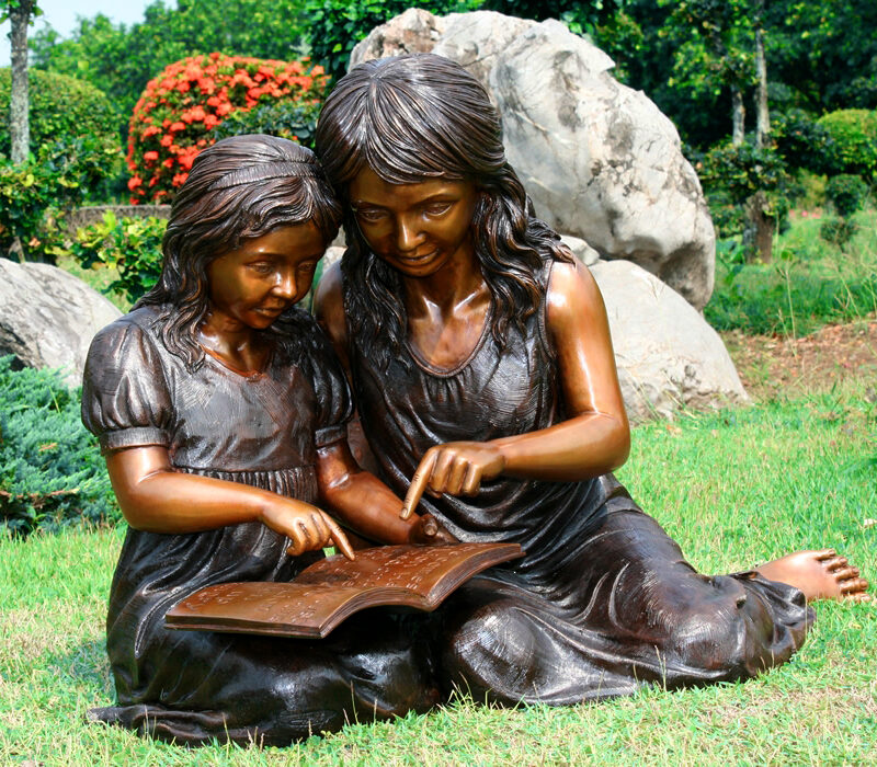 SRB49651 Bronze Girls Reading Book Sculpture Metropolitan Galleries Inc.