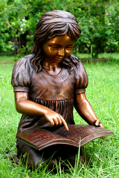 SRB49681 Bronze Girl Reading Book Sculpture Metropolitan Galleries Inc.