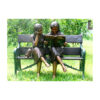 Bronze Girls Reading Book on Bench Sculpture