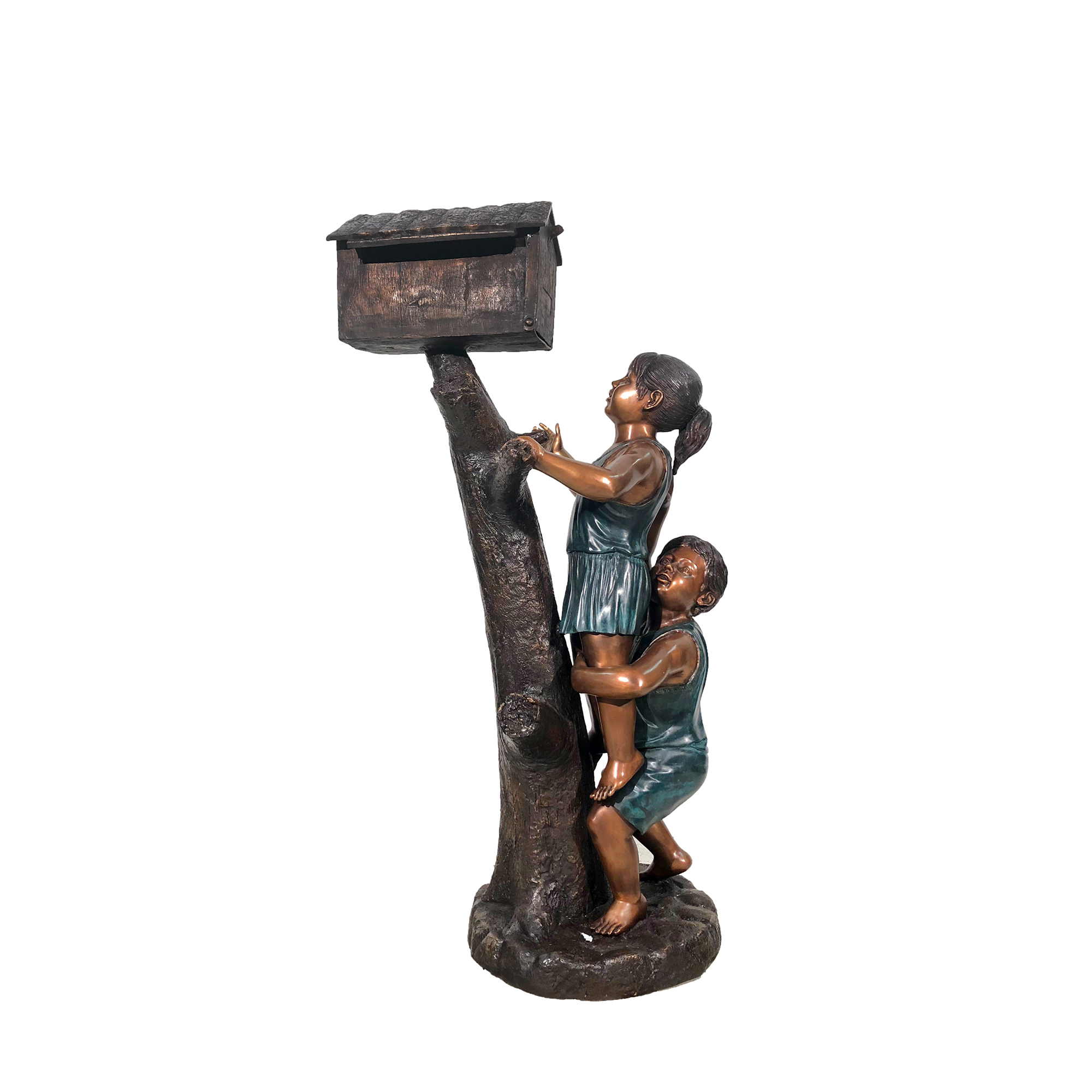 SRB49954 Bronze Boy & Girl Mailbox Sculpture by Metropolitan Galleries Inc