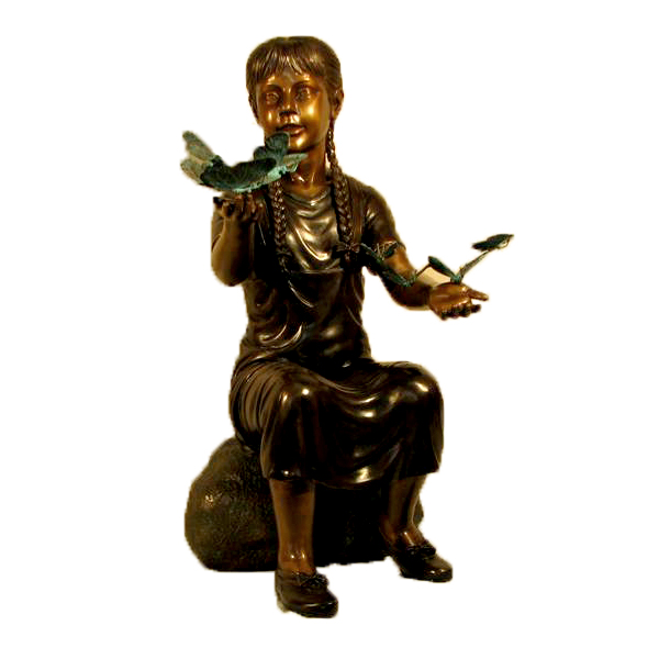 SRB49974 Bronze Girl holding Butterfly Sculpture Metropolitan Galleries Inc.