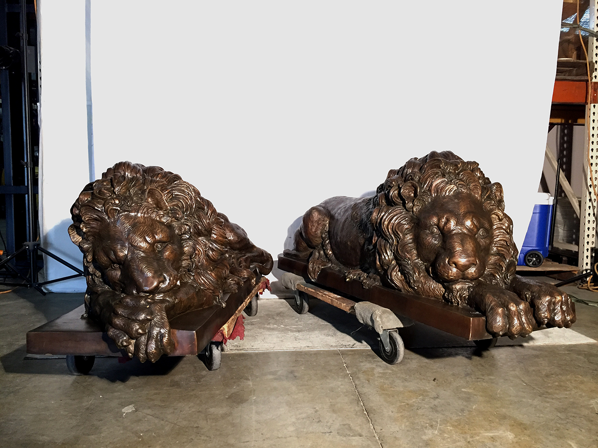SRB704396 Bronze Lying Lions Sculpture Metropolitan Galleries Inc.