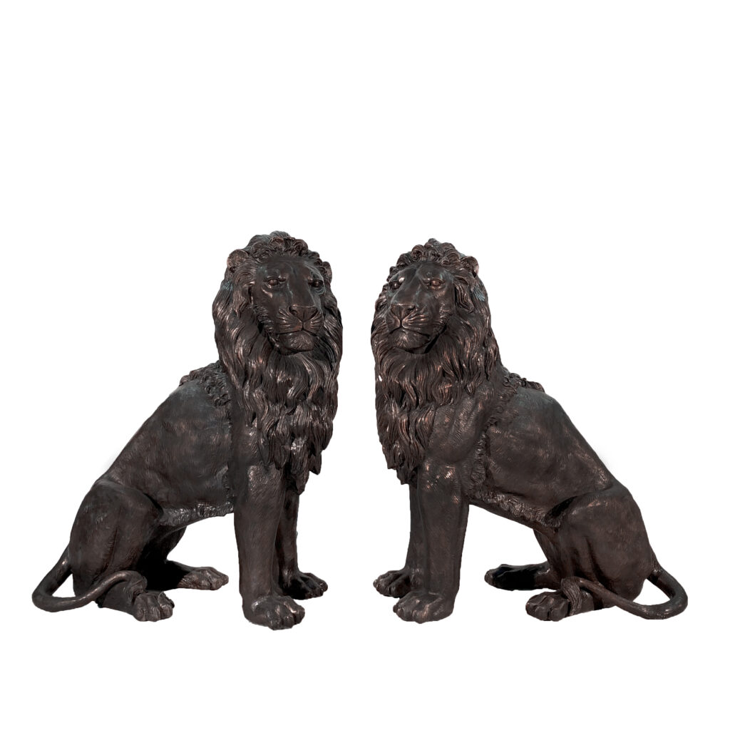 Bronze Large Sitting Lion Sculpture Pair Metropolitan Galleries Inc.
