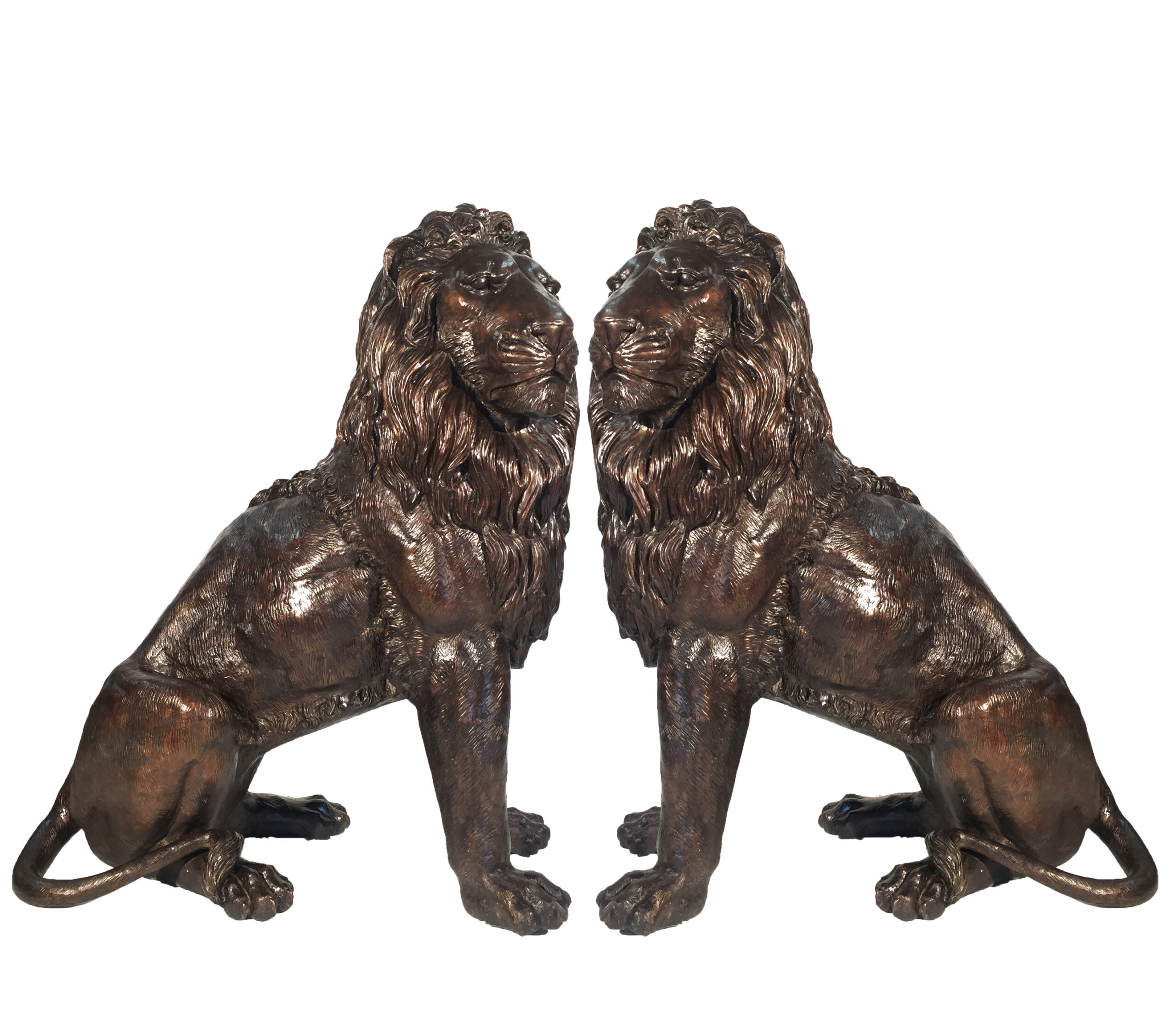 Cast Bronze Sitting Lion Sculpture Set Metropolitan Galleries Inc.
