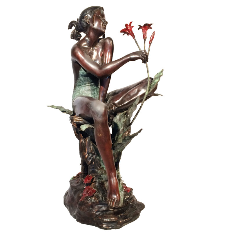 SRB706728 Bronze Flower Girl sitting on Rock Sculpture Metropolitan Galleries Inc.