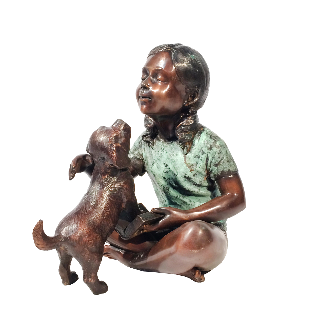 SRB706753 Bronze Girl Sitting with Dog Sculpture Metropolitan Galleries Inc.