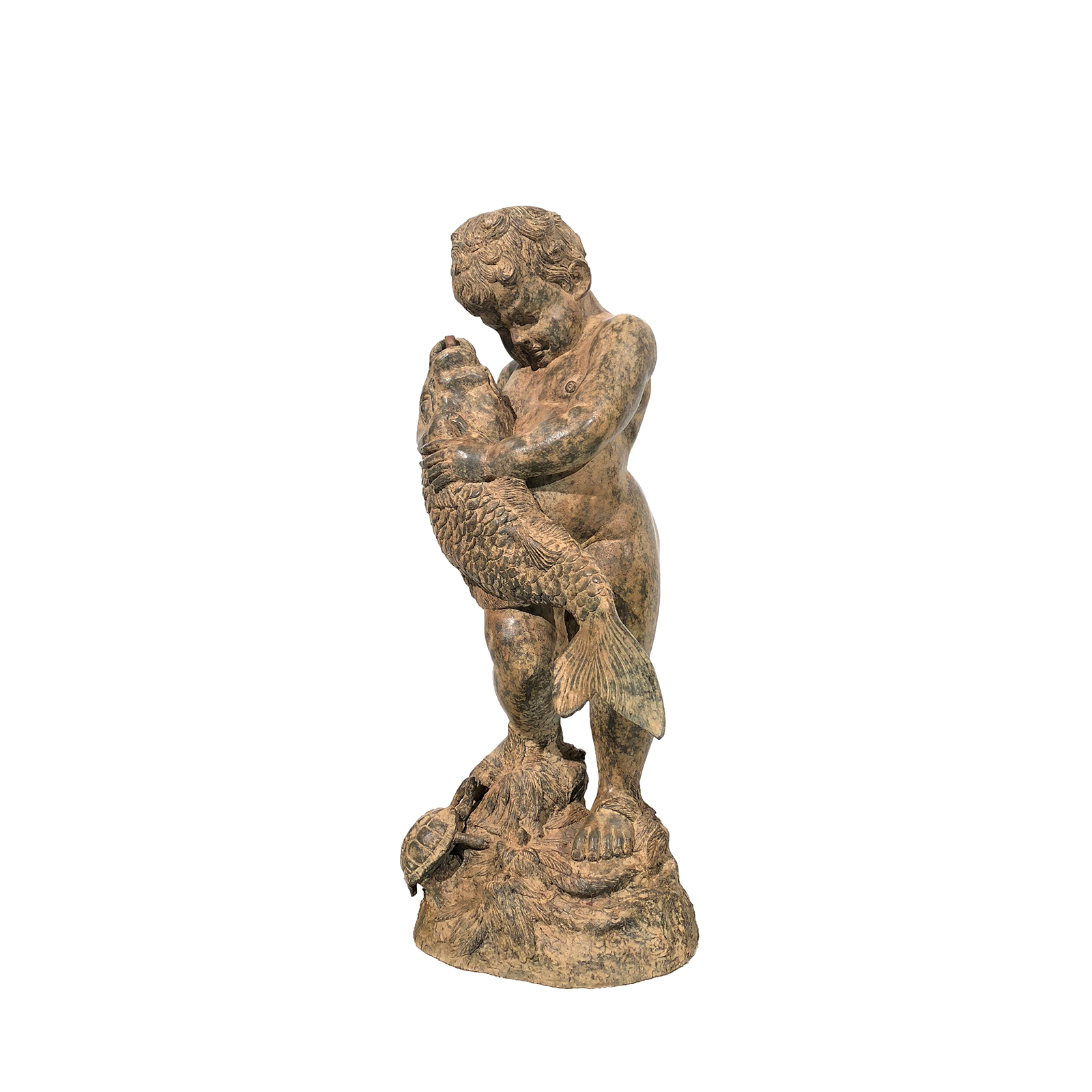 SRB991369 Bronze Boy with FIsh Fountain Sculpture by Metropolitan Galleries Inc