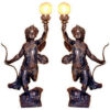 Bronze Cupid Holding Lamp Sculpture Set