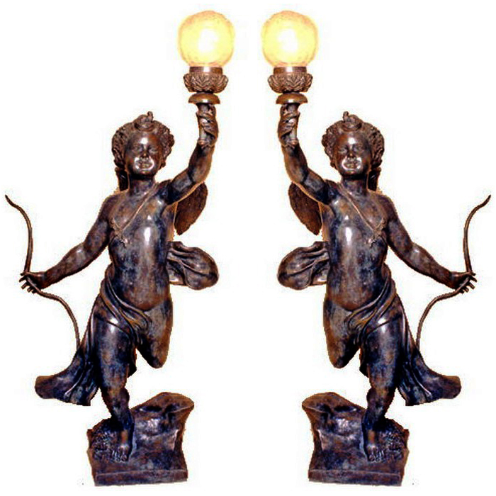 SRB991944-45 Bronze Cupid Holding Lamp Sculpture Set Metropolitan Galleries Inc.