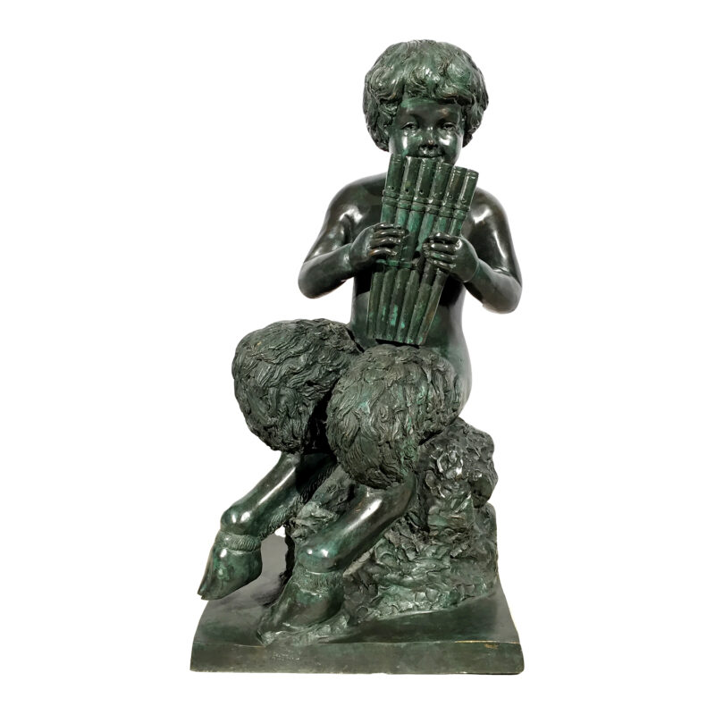 SRB992069 Bronze Satyr Boy with Panpipe Sculpture Metropolitan Galleries Inc.