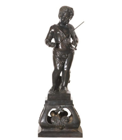 SRB992123 Bronze Boy Playing Violin Sculpture Metropolitan Galleries Inc.