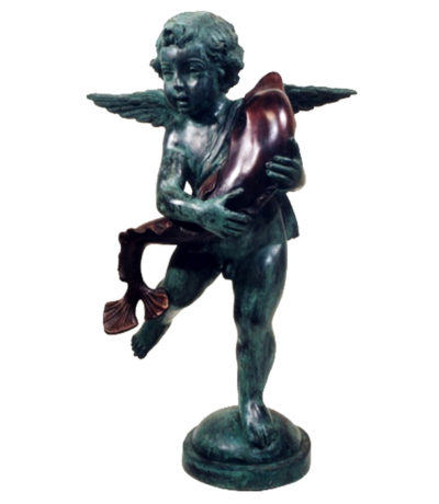 SRB992235 Bronze Cupid with Dolphin Fountain Sculpture Metropolitan Galleries Inc.