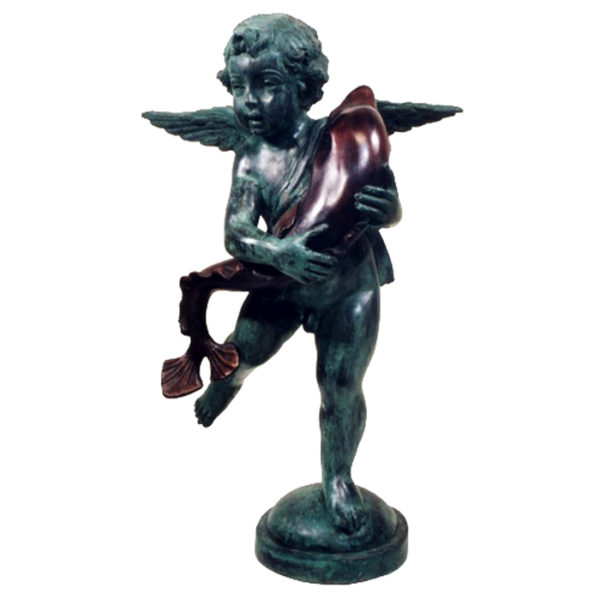 SRB992235 Bronze Cupid with Dolphin Fountain Sculpture Metropolitan Galleries Inc.