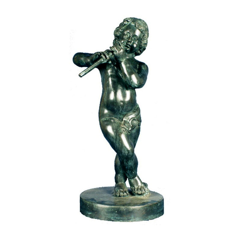 SRB992275 Bronze Boy playing FLute Sculpture by Metropolitan Galleries Inc