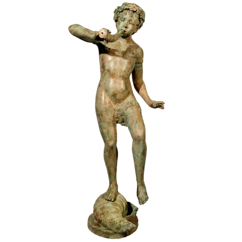 Cast Bronze Boy Playing Horn Fountain Sculpture Metropolitan Galleries Inc Bronze Statuary and Fountains