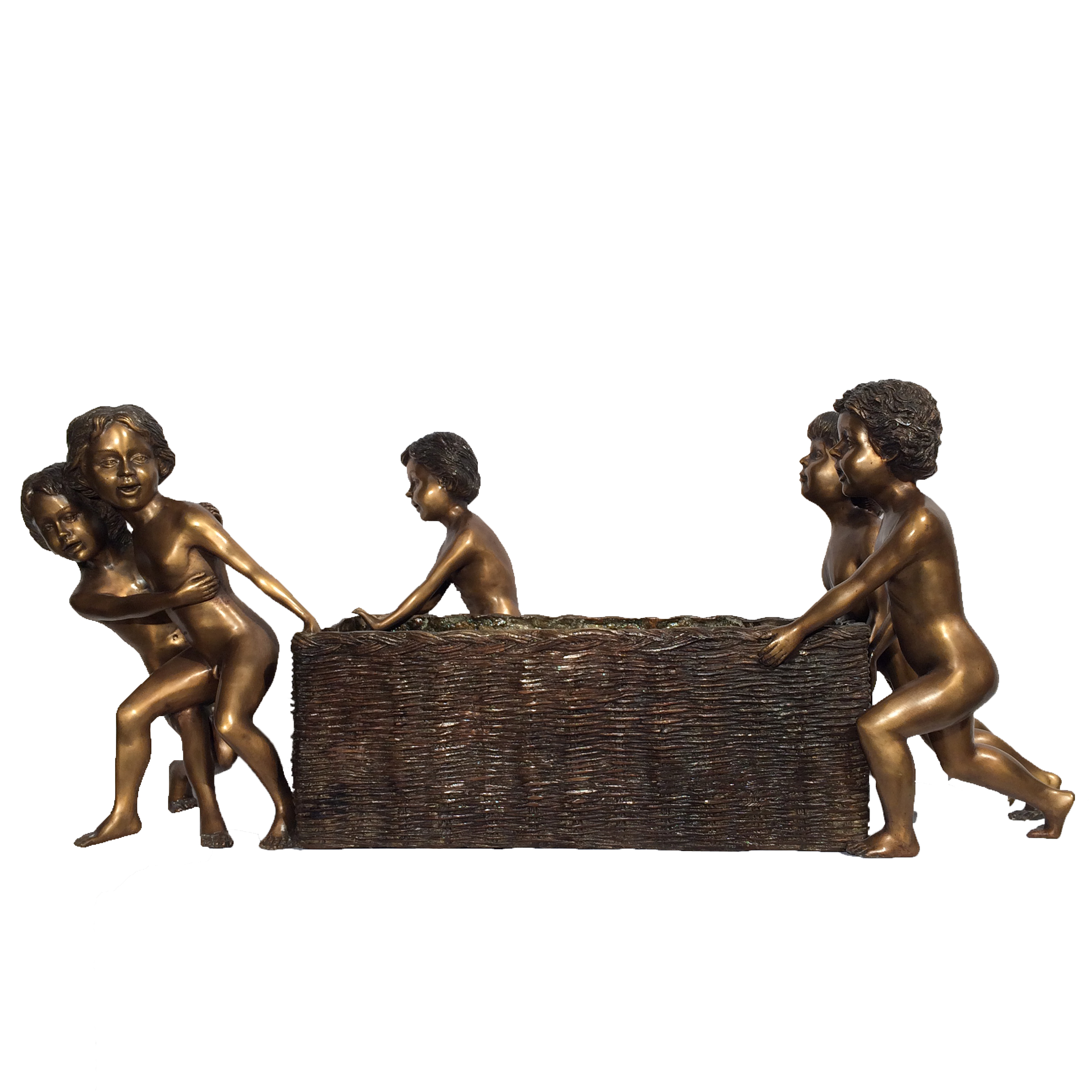 SRB43538 Bronze Children Tugging Basket Urn Metropolitan Galleries Inc.