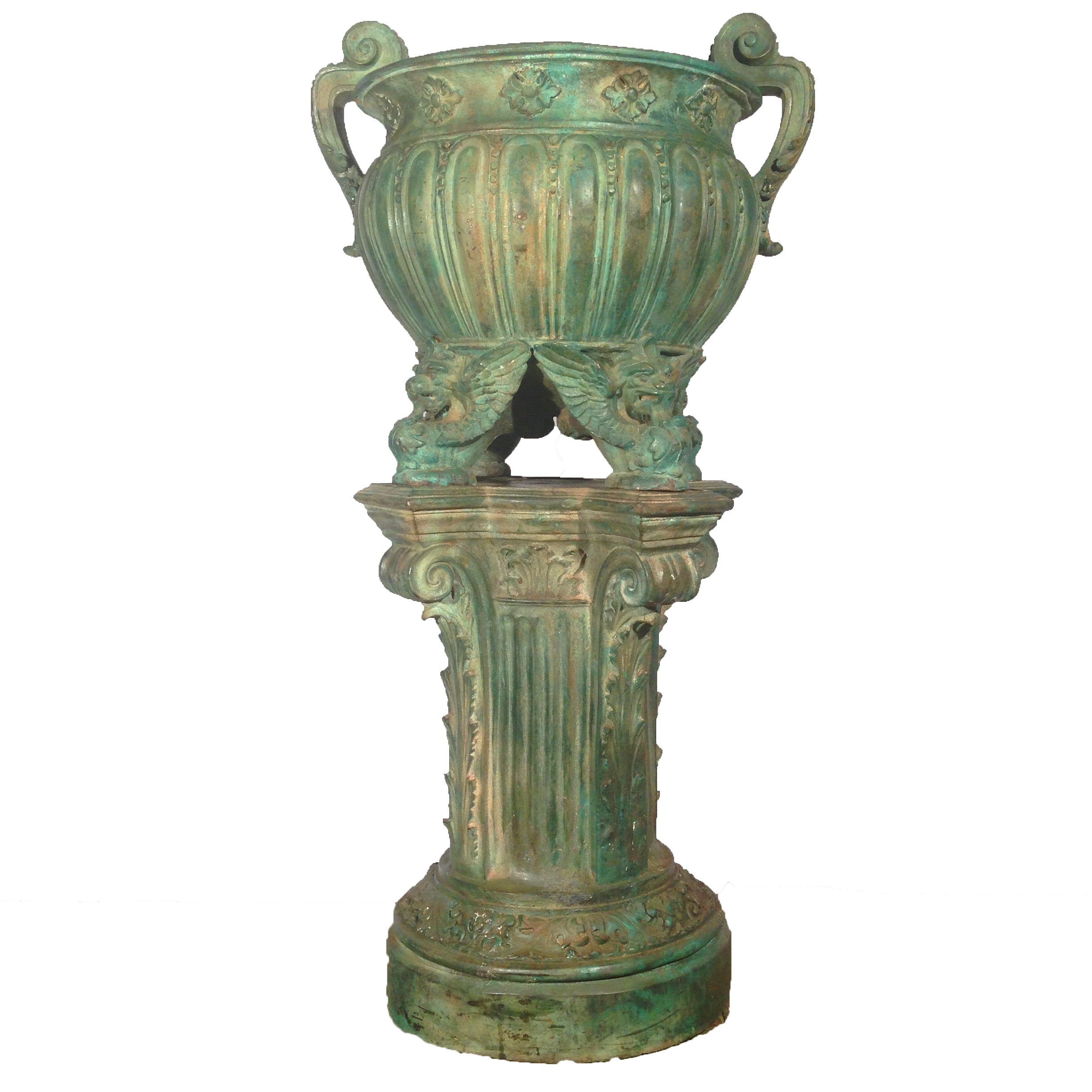 SRB52001 Bronze Classical Urn on Pedestal Metropolitan Galleries Inc.