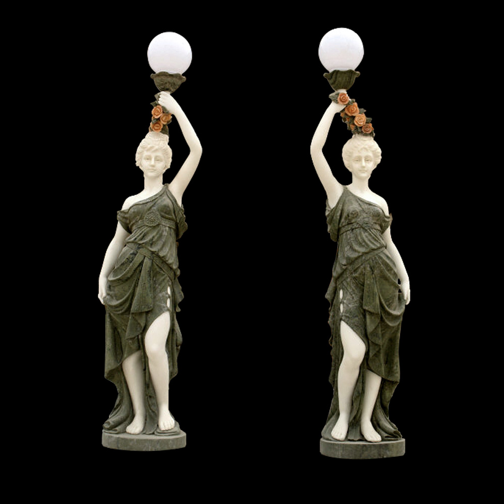 JBL300 Marble Lady holding Light Sculpture Pair by Metropolitan Galleries Inc