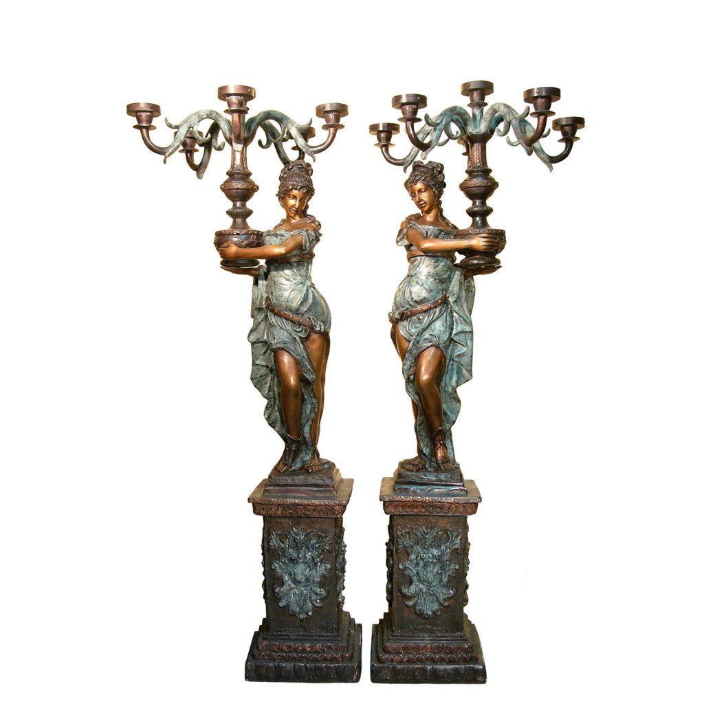 Bronze Lady holding Candelabra Sculpture Metropolitan Galleries Inc.