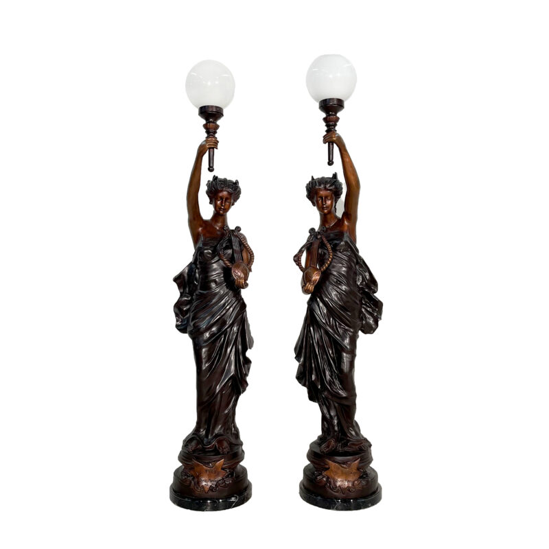 SRB055883 Bronze Lady Torchiere Sculpture Pair by Metropolitan Galleries Inc