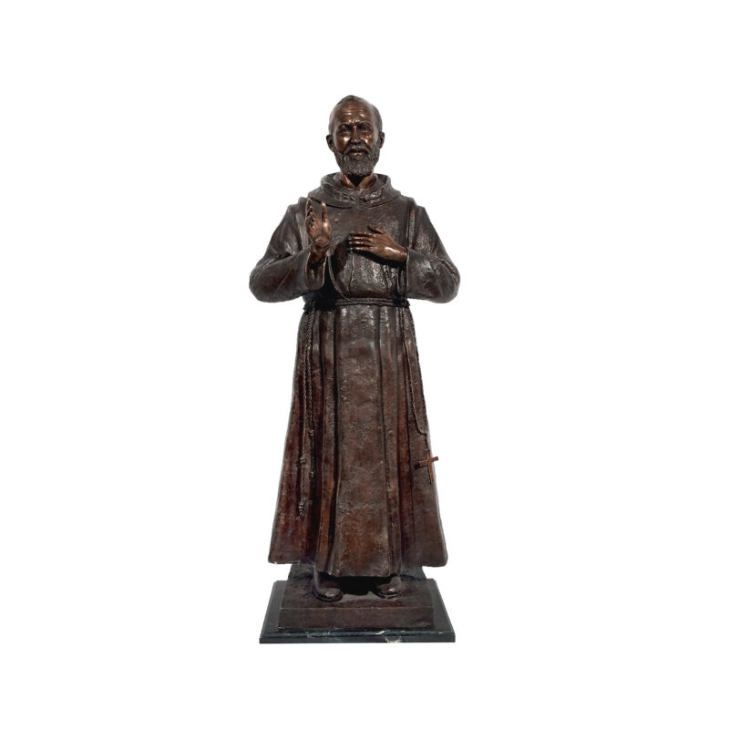 SRB095045 Bronze Bronze Saint Pio of Pietrelcina Table-top Sculpture on Marble Base by Metropolitan Galleries Inc.