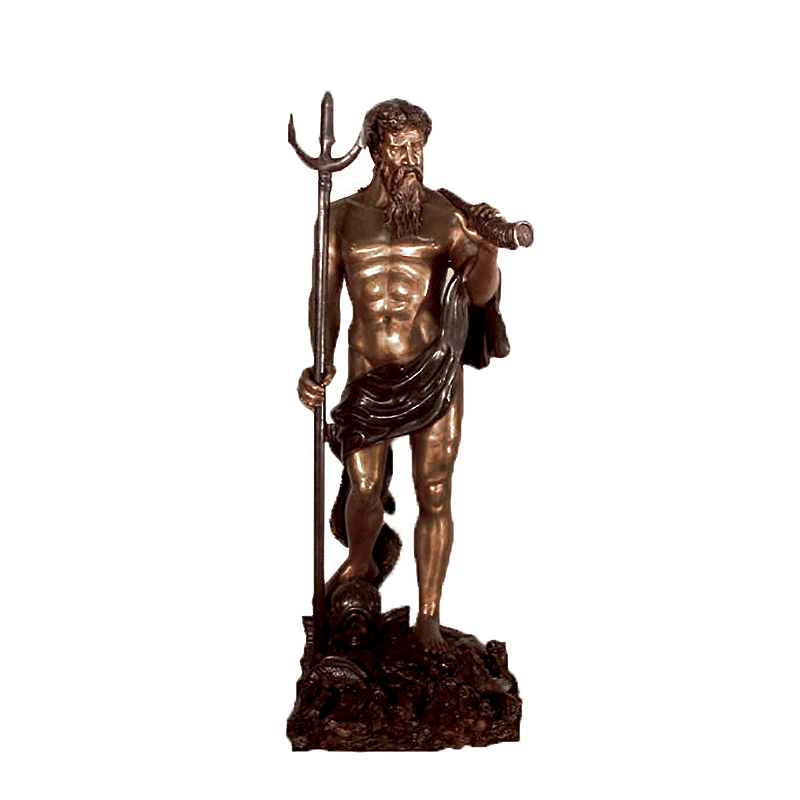 SRB15084 Bronze Standing Neptune holding Trident Sculpture by Metropolitan Galleries Inc