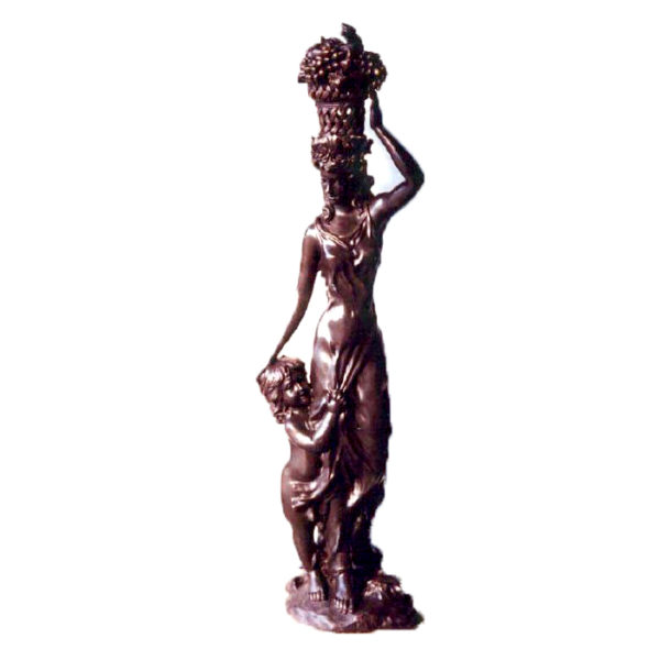 SRB15094 Bronze Lady holding Fruit Basket Sculpture Metropolitan Galleries Inc.