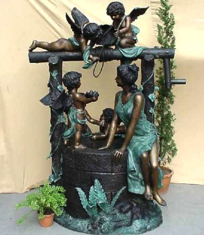 SRB25136 Bronze Lady & Cherubs at Well Sculpture Metropolitan Galleries Inc.