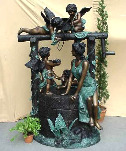 SRB25136 Bronze Lady & Cherubs at Well Sculpture Metropolitan Galleries Inc.