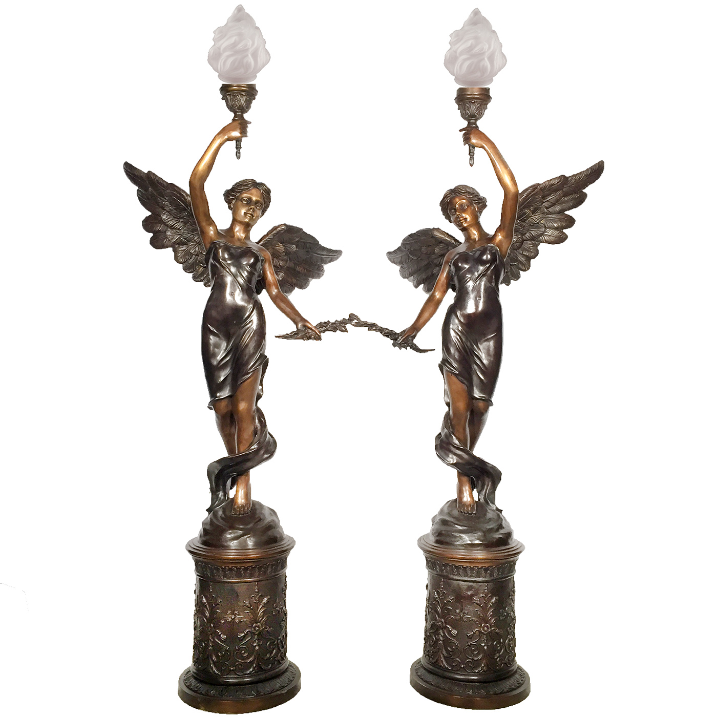 SRB25395 Bronze Angel Torchere Sculpture Set Metropolitan Galleries Inc.
