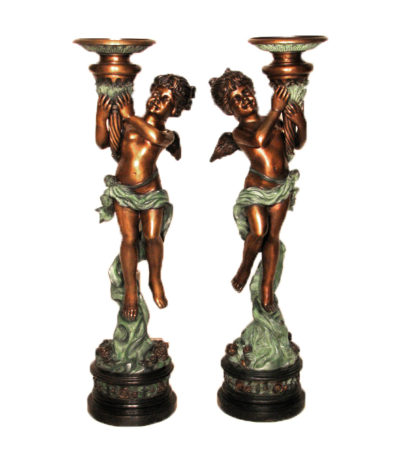 SRB25408 Bronze Girl Angel Lamp Sculpture Set Metropolitan Galleries Inc.