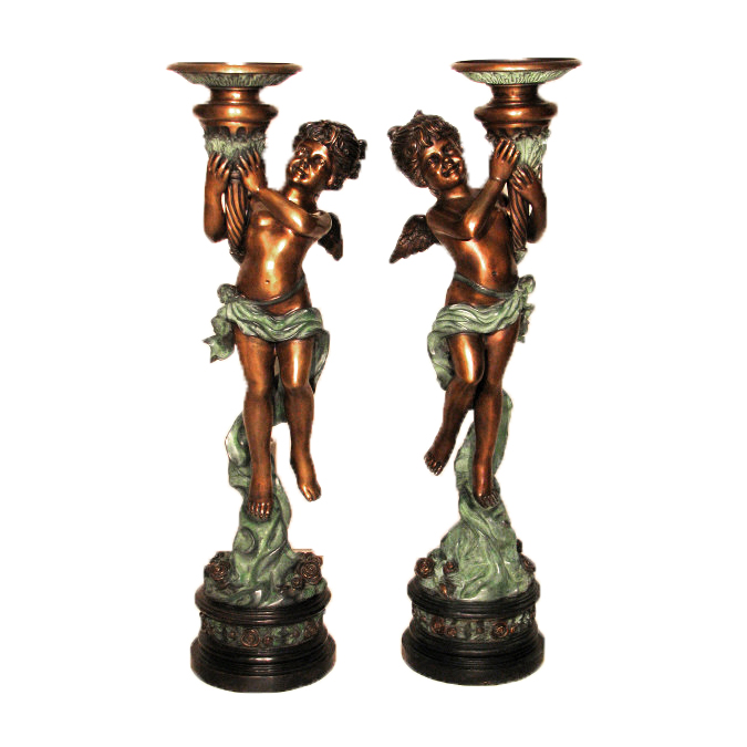 SRB25408 Bronze Girl Angel Lamp Sculpture Set Metropolitan Galleries Inc.