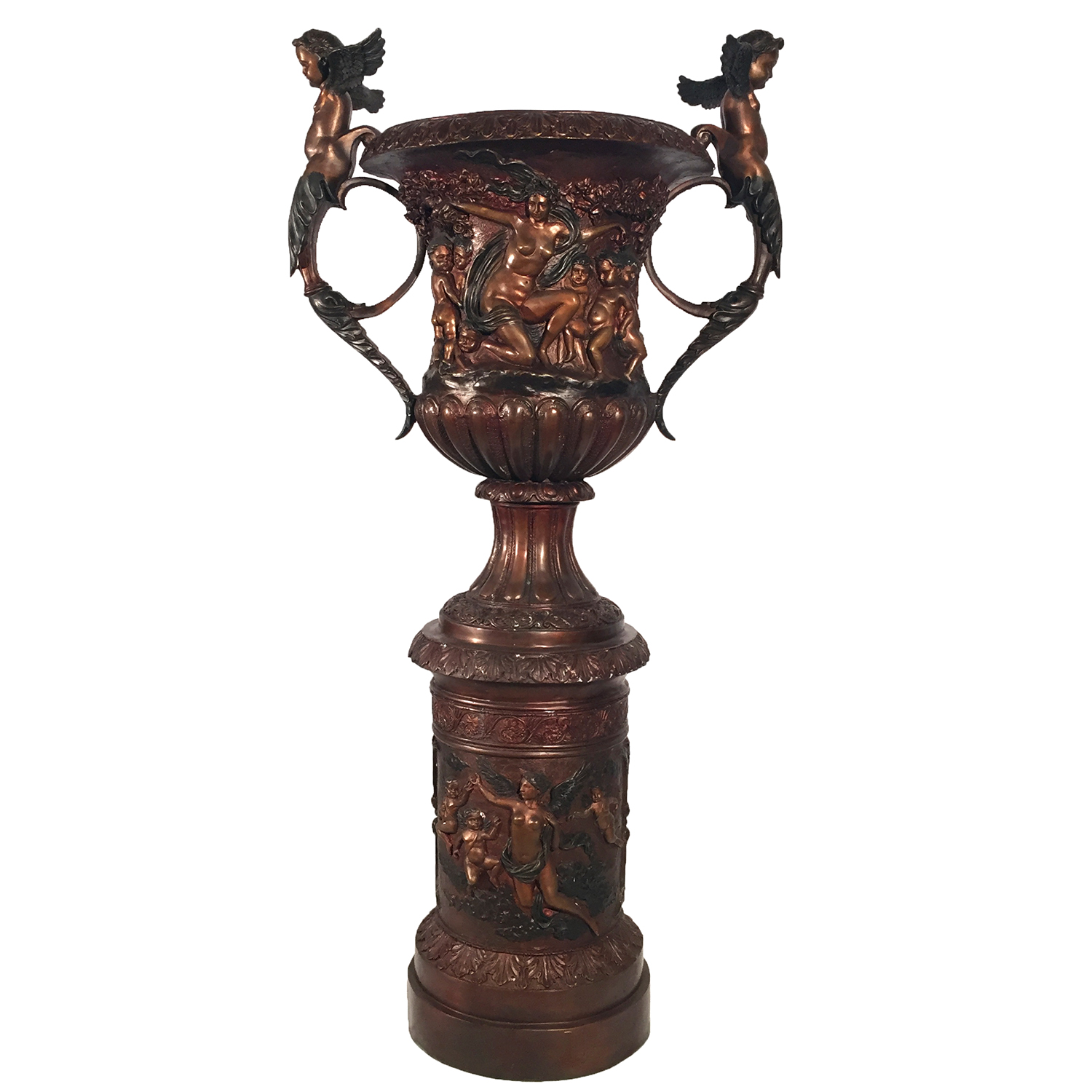 SRB30434 Bronze Cupid Urn on Pedestal Metropolitan Galleries Inc.