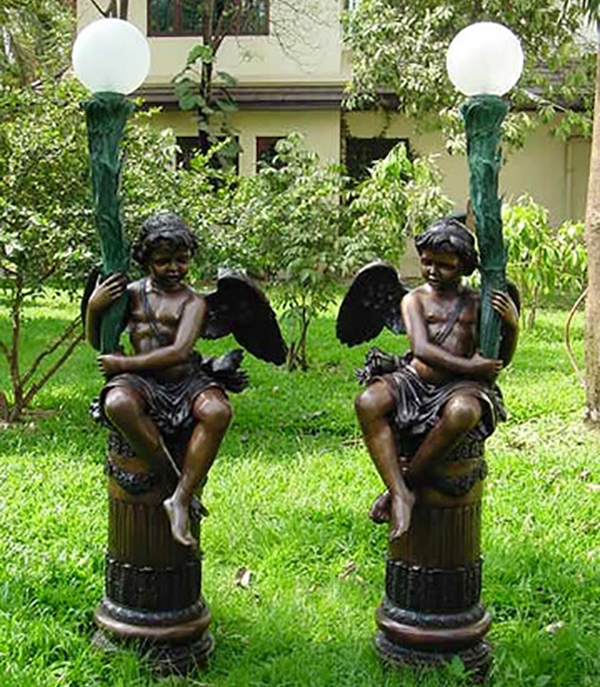 SRB41018 Bronze Cupid Lamp Sculpture Set Metropolitan Galleries Inc.