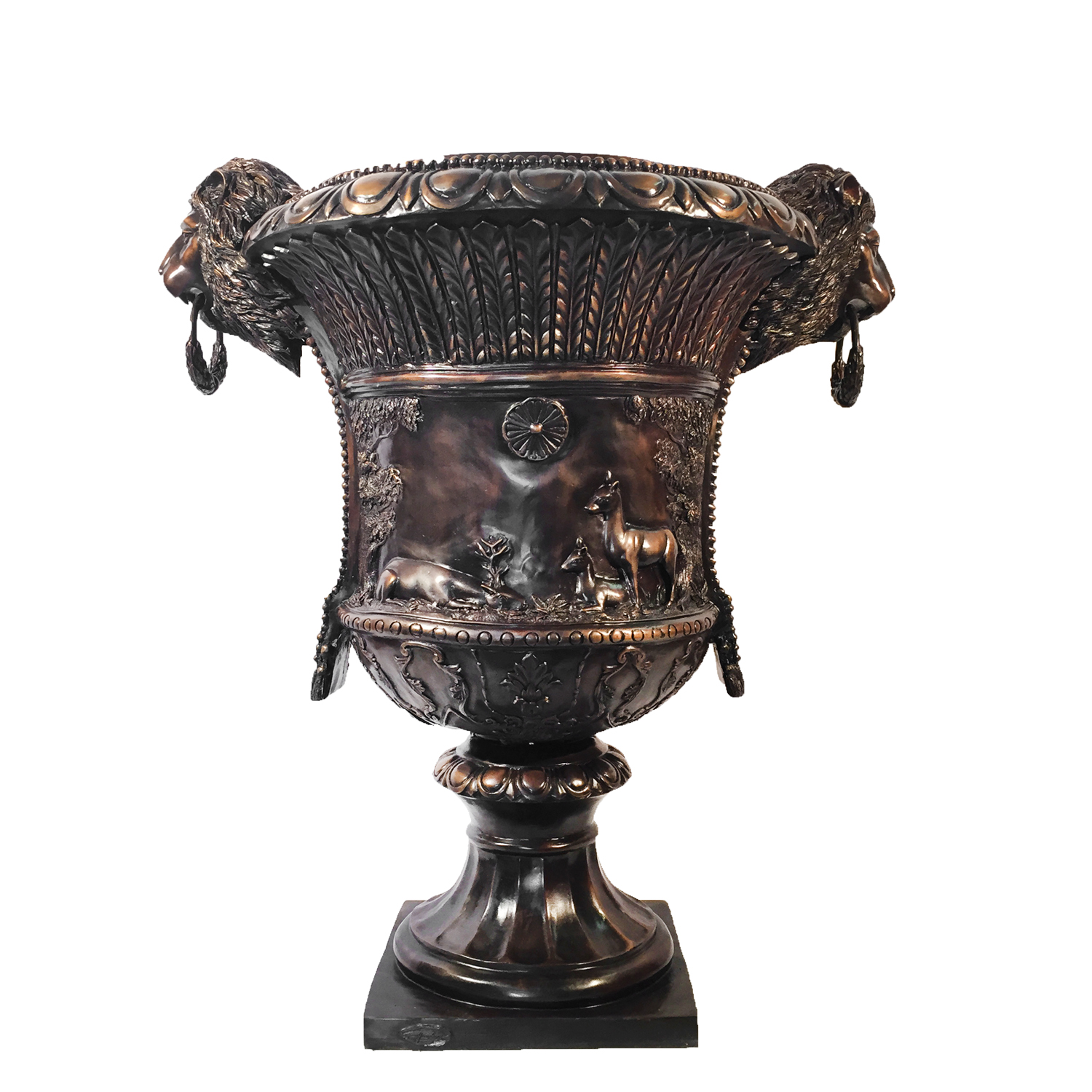 SRB45186 Bronze Lion Head Urn with Rings Metropolitan Galleries Inc.