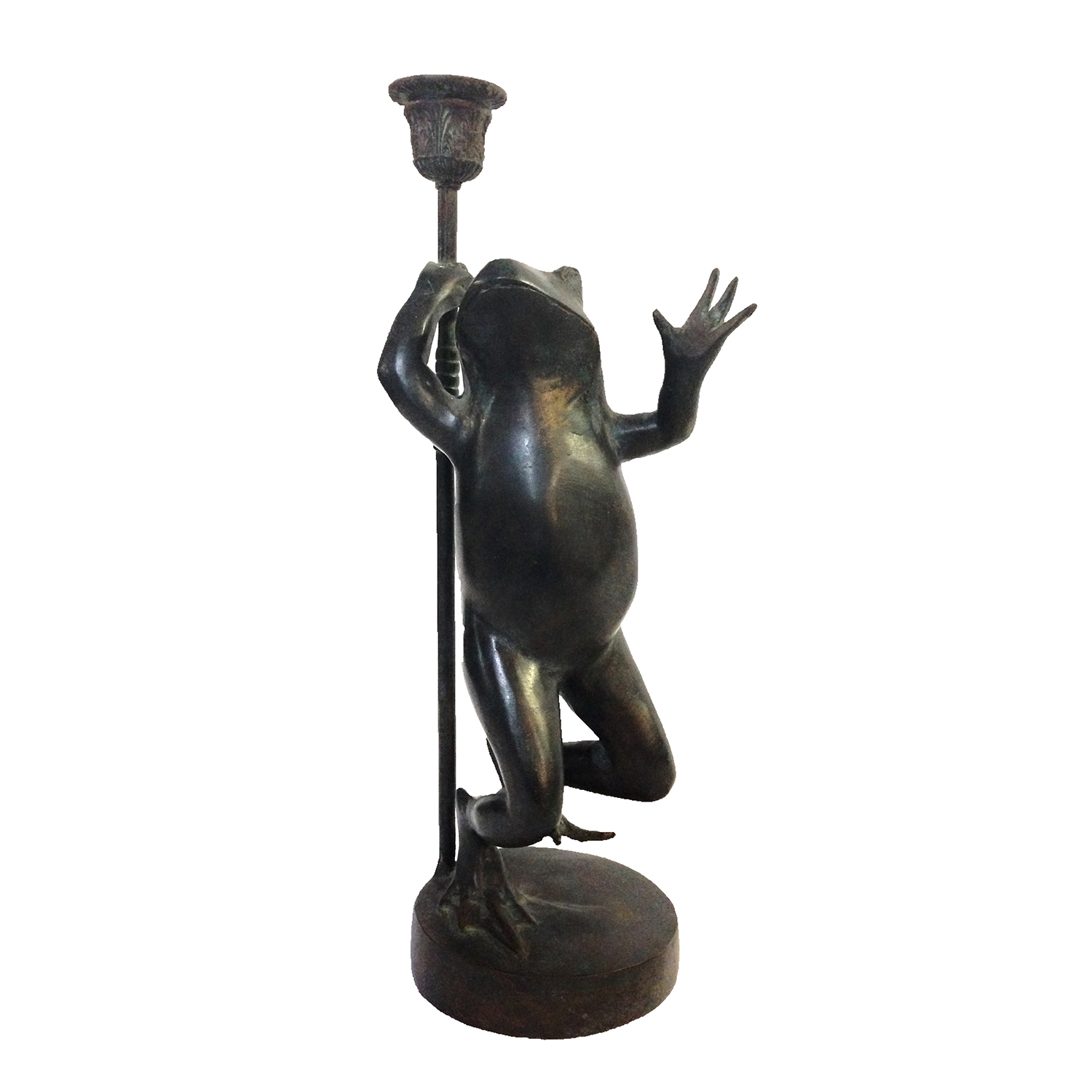 SRB74046 Bronze Frog Candle Holder Sculpture Metropolitan Galleries Inc.