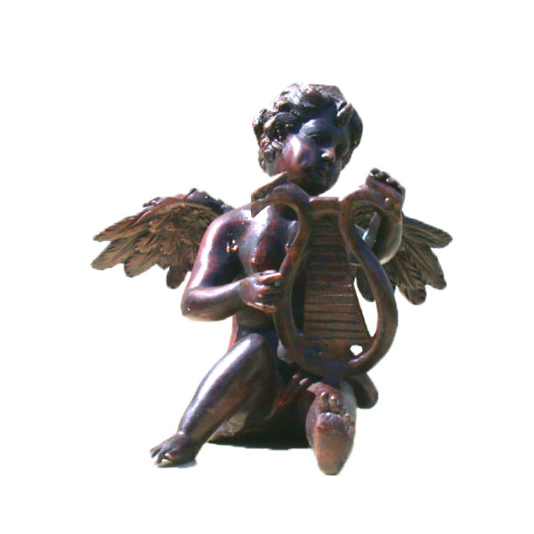 SRB81647 Bronze Cupid playing Harp Sculpture Metropolitan Galleries Inc.