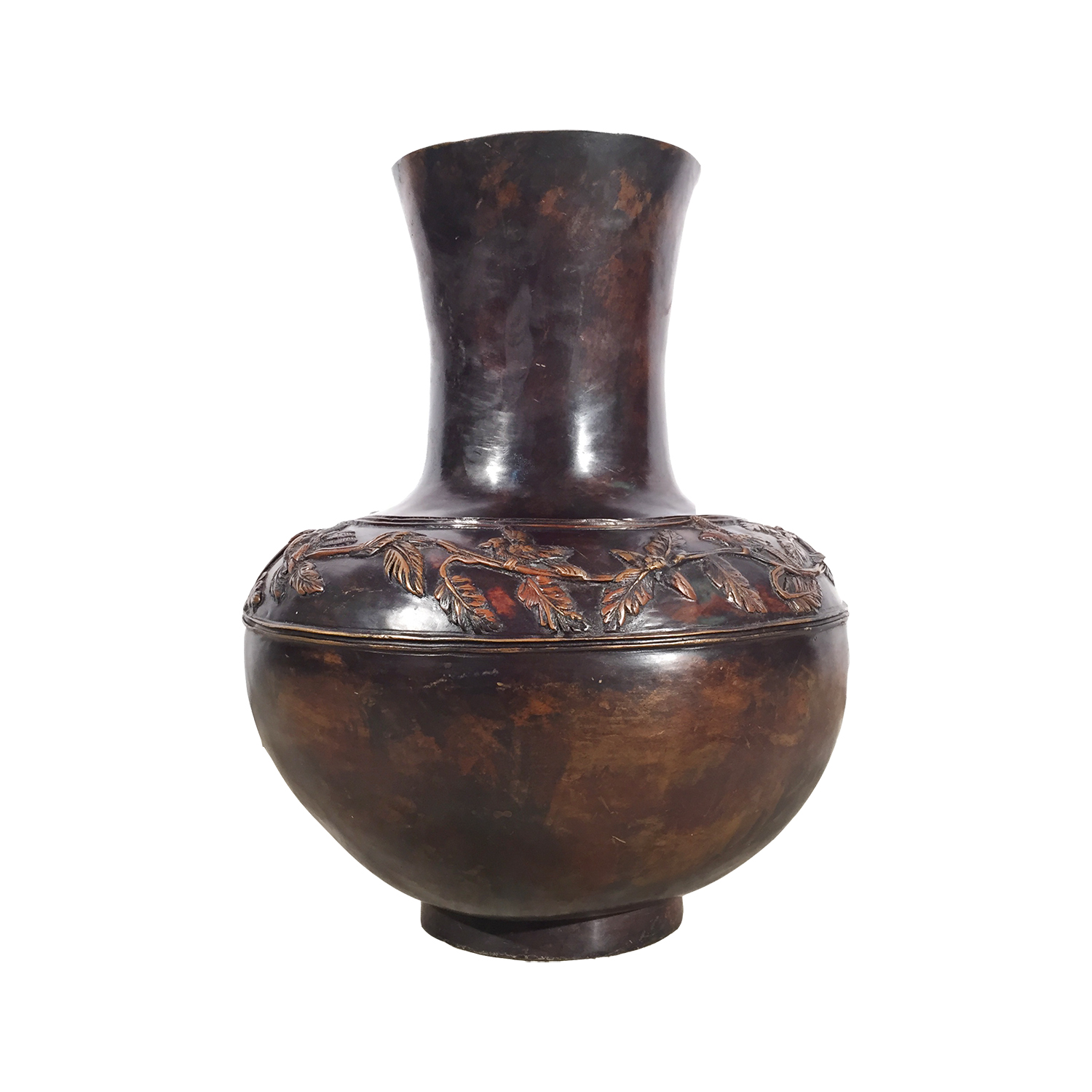 Cast Bronze Vase with Leaf Pattern