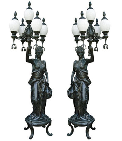 SRB83008 Bronze Lady holding Candelabra Torchere Metropolitan Galleries Inc.