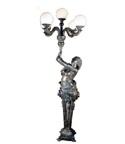 SRB83095R Bronze Lady Lamp on Pedestal Sculpture Metropolitan Galleries Inc.