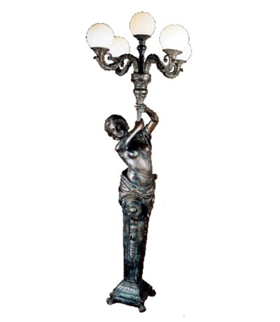 SRB83096L Bronze Lady Lamp on Pedestal Sculpture Metropolitan Galleries Inc.