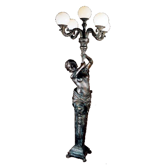 SRB83096L Bronze Lady Lamp on Pedestal Sculpture Metropolitan Galleries Inc.