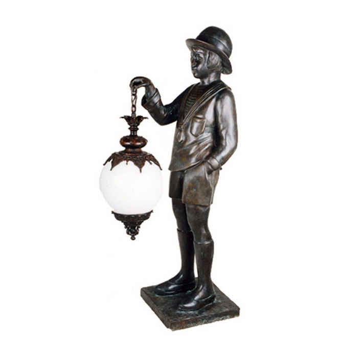 SRB83104 Bronze Boy holding Lantern Sculpture Metropolitan Galleries Inc.