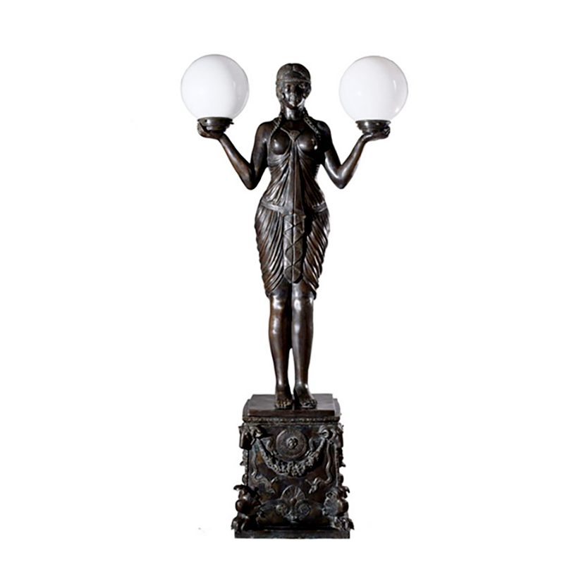 SRB83115 Bronze Art Deco Goddess atop Pedestal Torchiere Sculpture by Metropolitan Galleries Inc
