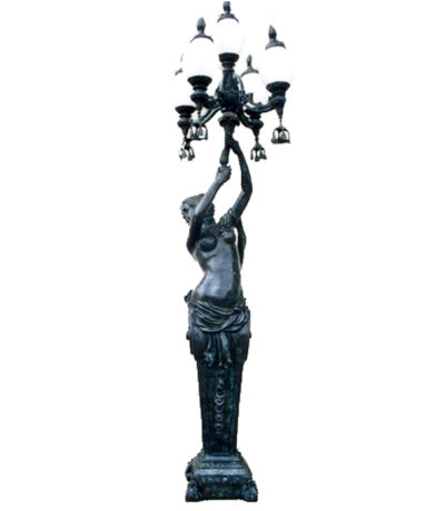 SRB83116 Bronze Lady Lamp on Pedestal Sculpture Metropolitan Galleries Inc.