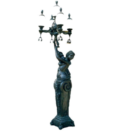 SRB83117-R Bronze Lady Lamp on Pedestal Sculpture Metropolitan Galleries Inc.