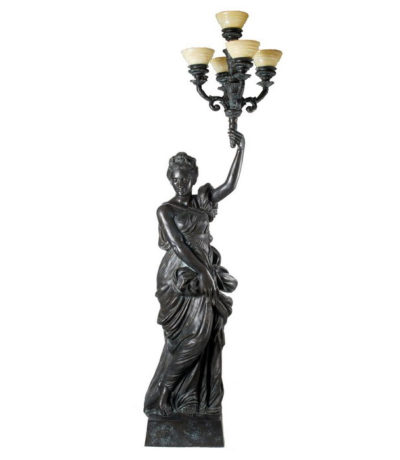 SRB83131 Bronze Lady Torchere Sculpture Metropolitan Galleries Inc.