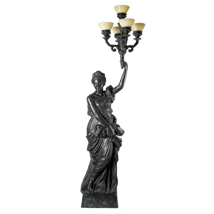 SRB83131 Bronze Lady Torchere Sculpture Metropolitan Galleries Inc.