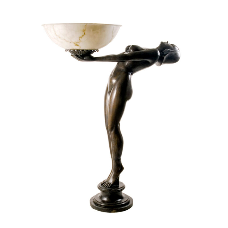 SRB83132 Bronze Art Deco Nude Lady Yoga Torchiere Sculpture by Metropolitan Galleries Inc
